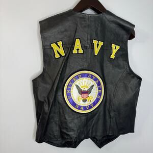 USA Leather Vest United States Navy Big Patch Emblem Black L